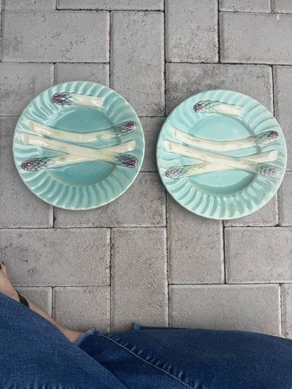 majolica French asparagus plates perfect for a plate wall 8 inches