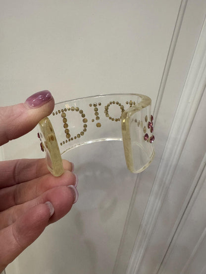 Vintage Christian Dior Cuff designed by John Galinano Special pink rhinestone lucite cuff
