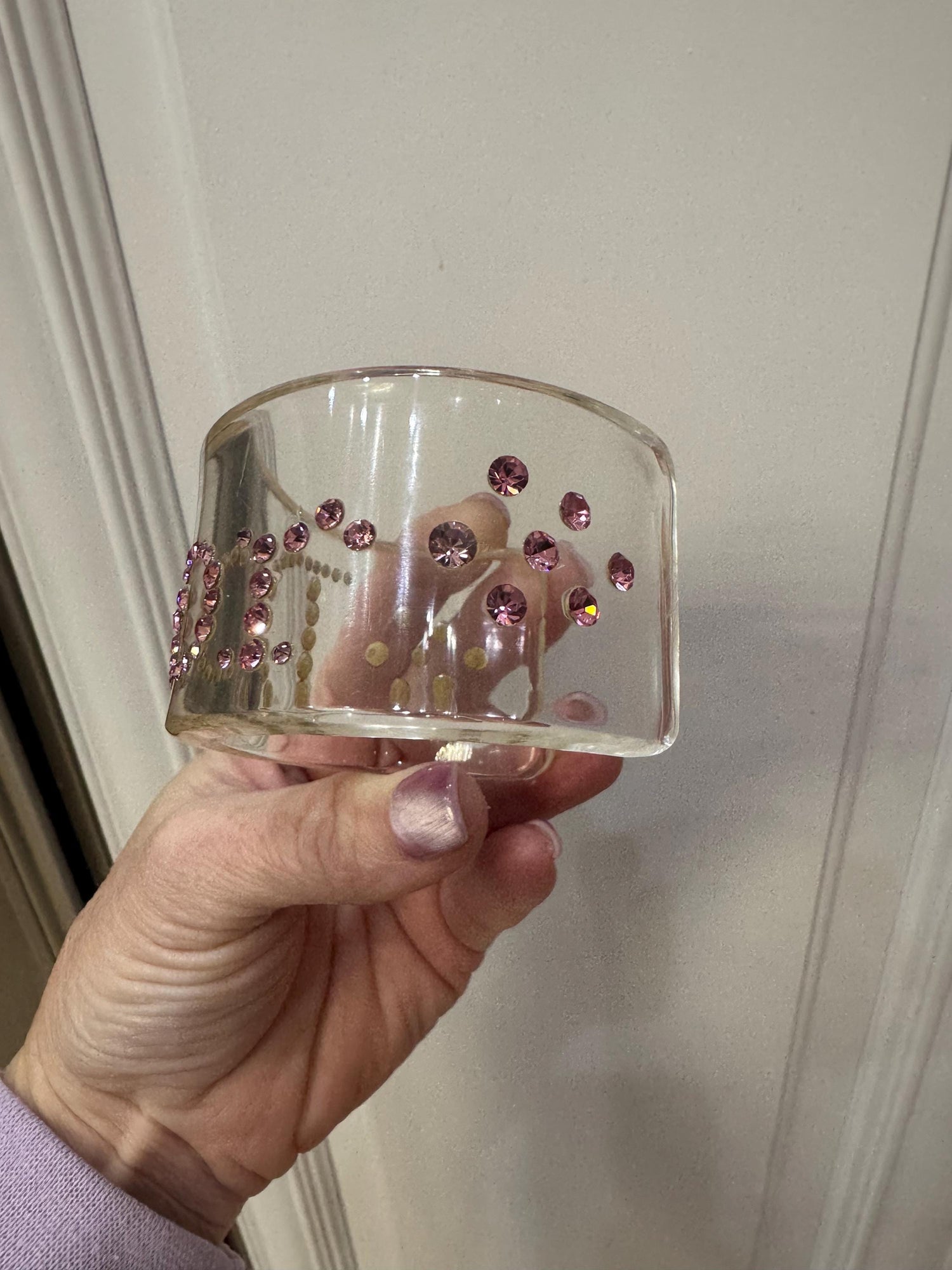 dior pink rhinestone lucite cuff