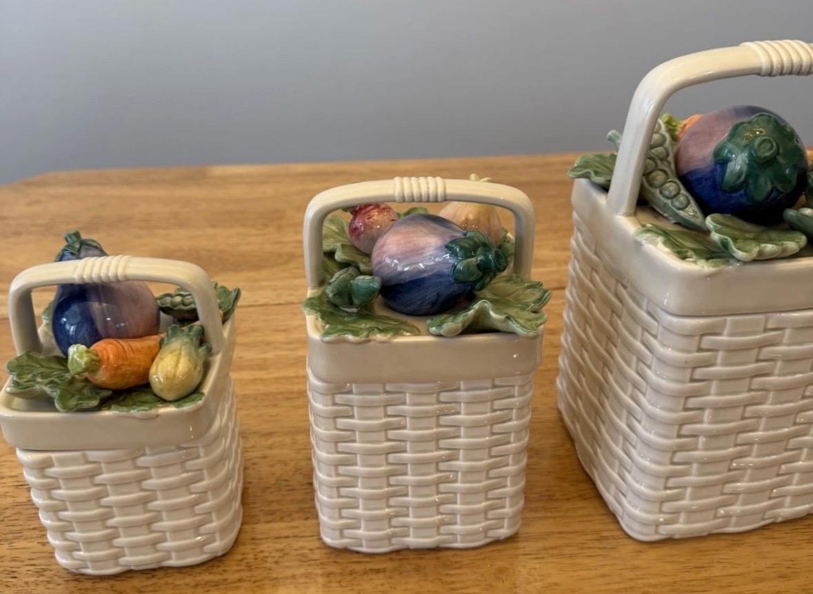 Vintage Kitchen Canister Set Basket Vegetable set of four Fitz and Floyd Canisters
