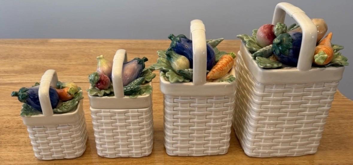 Vintage Kitchen Canister Set Basket Vegetable set of four Fitz and Floyd Canisters