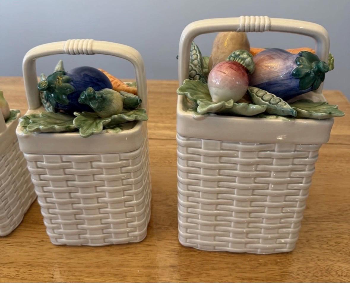 Vintage Kitchen Canister Set Basket Vegetable set of four Fitz and Floyd Canisters