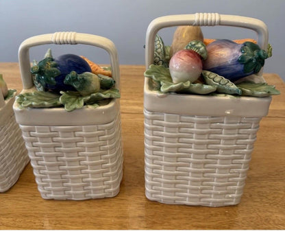 Vintage Kitchen Canister Set Basket Vegetable set of four Fitz and Floyd Canisters