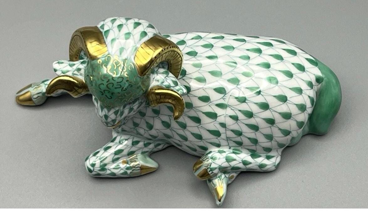 Herend Ram Figurine Collectibe green Herend figurine Herend Retired Ram