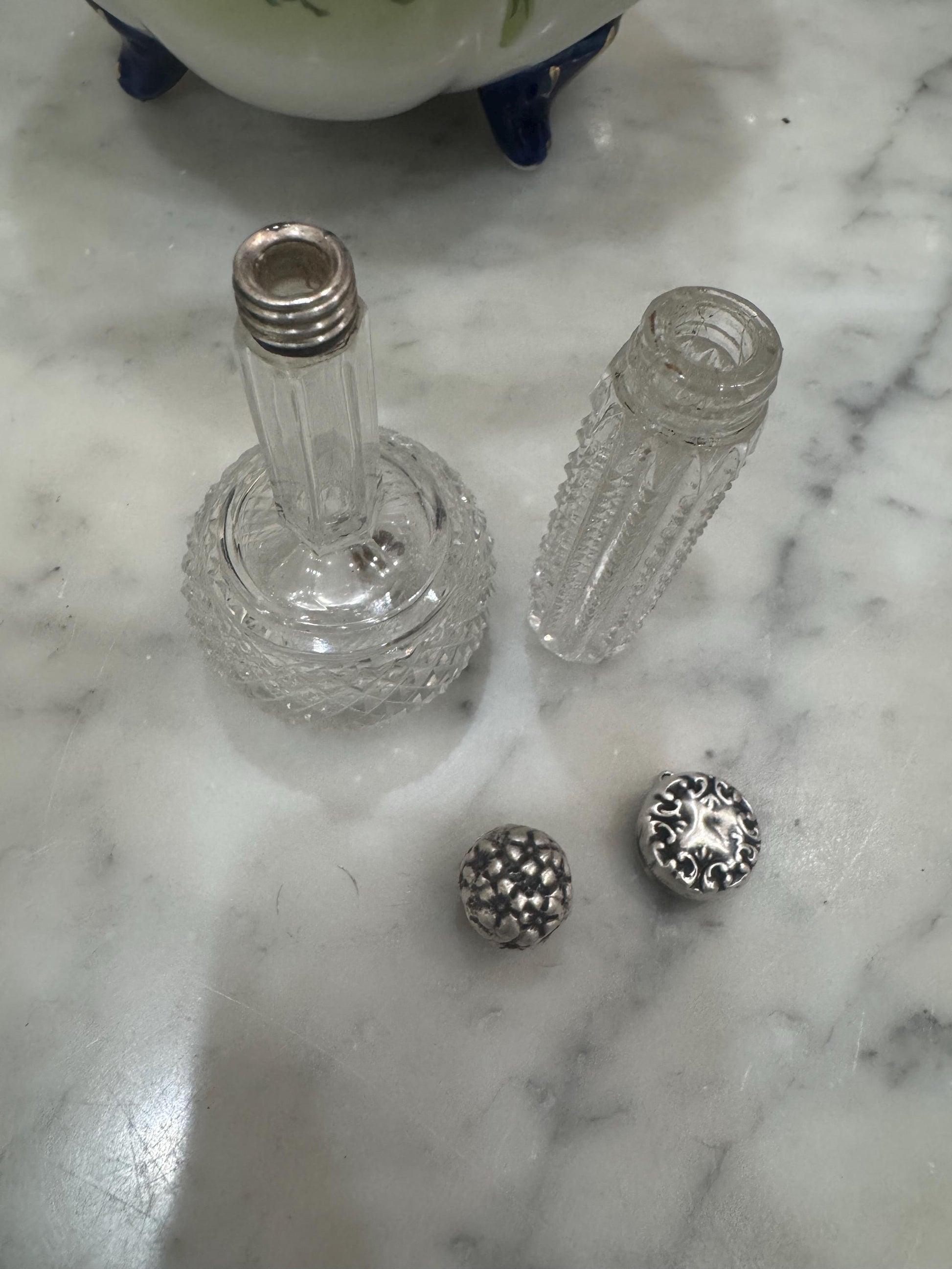 Victorian Crystal and silver perfume bottles Antique Perfume bottles
