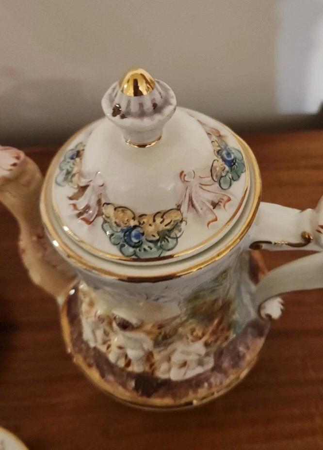Capodimonte Italian Cups Saucers Antique Teapot Italian creamer made In Italy sugar bowl Espesso Set Amazing Set Rare