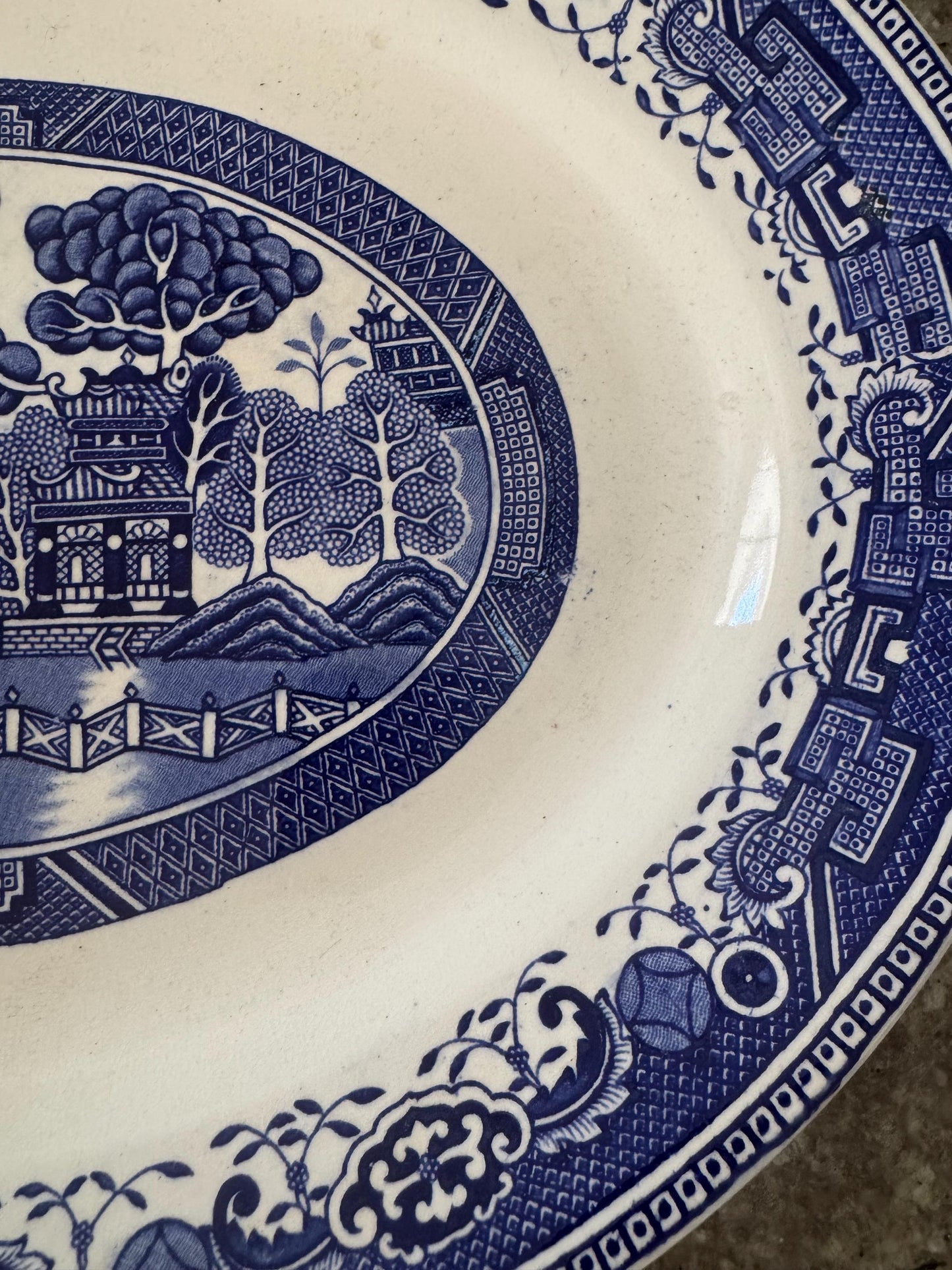 Antique Blue Willow platter Washington Old Willow made in England Blue Willow Platter Transferware