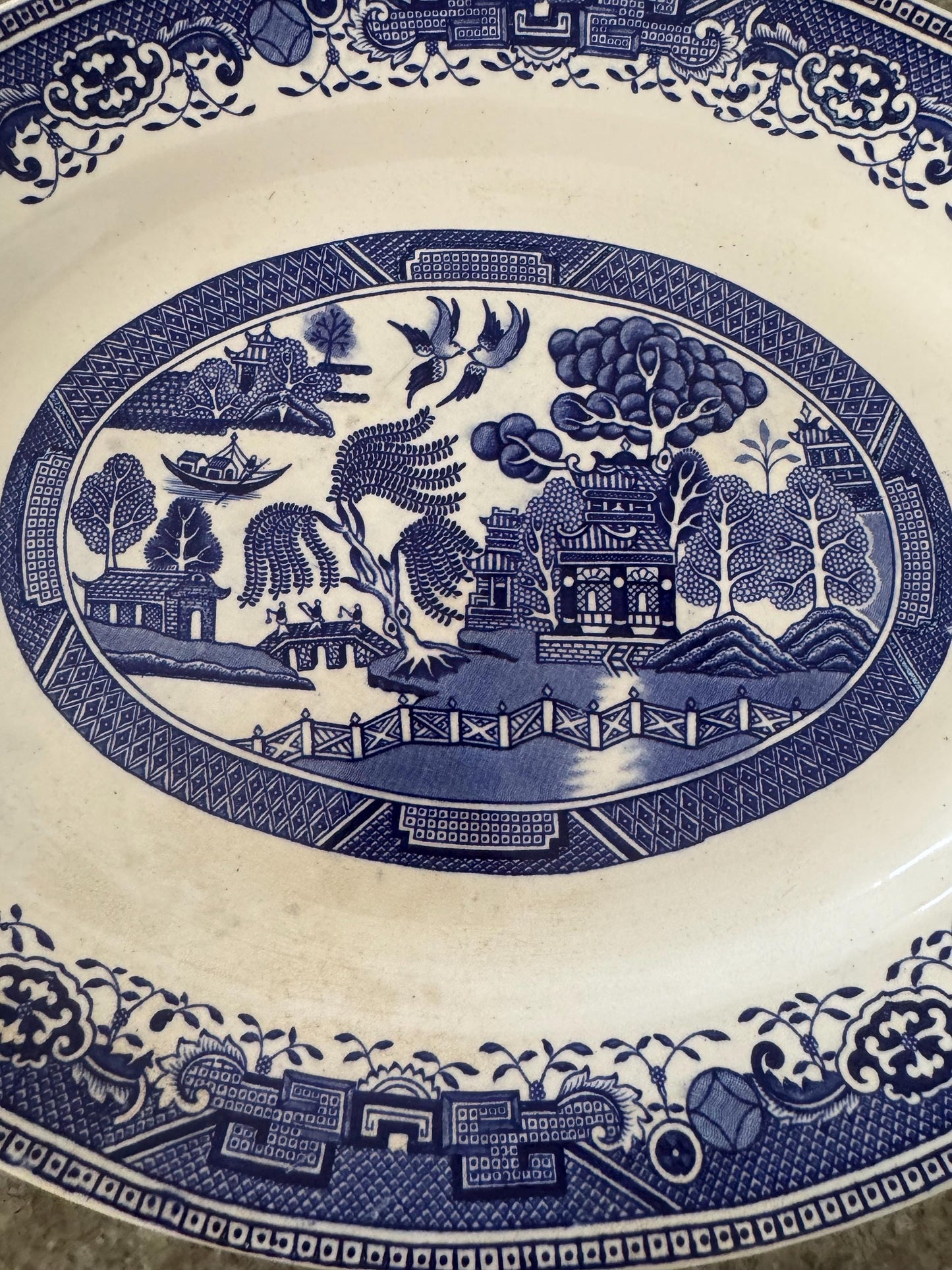 Antique Blue Willow platter Washington Old Willow made in England Blue Willow Platter Transferware