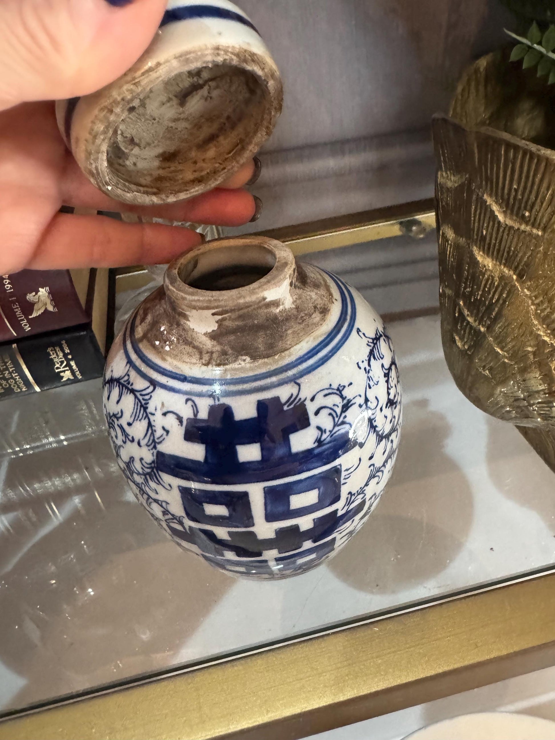 Double Happiness Jar made in China Blue white collectible ginger jar