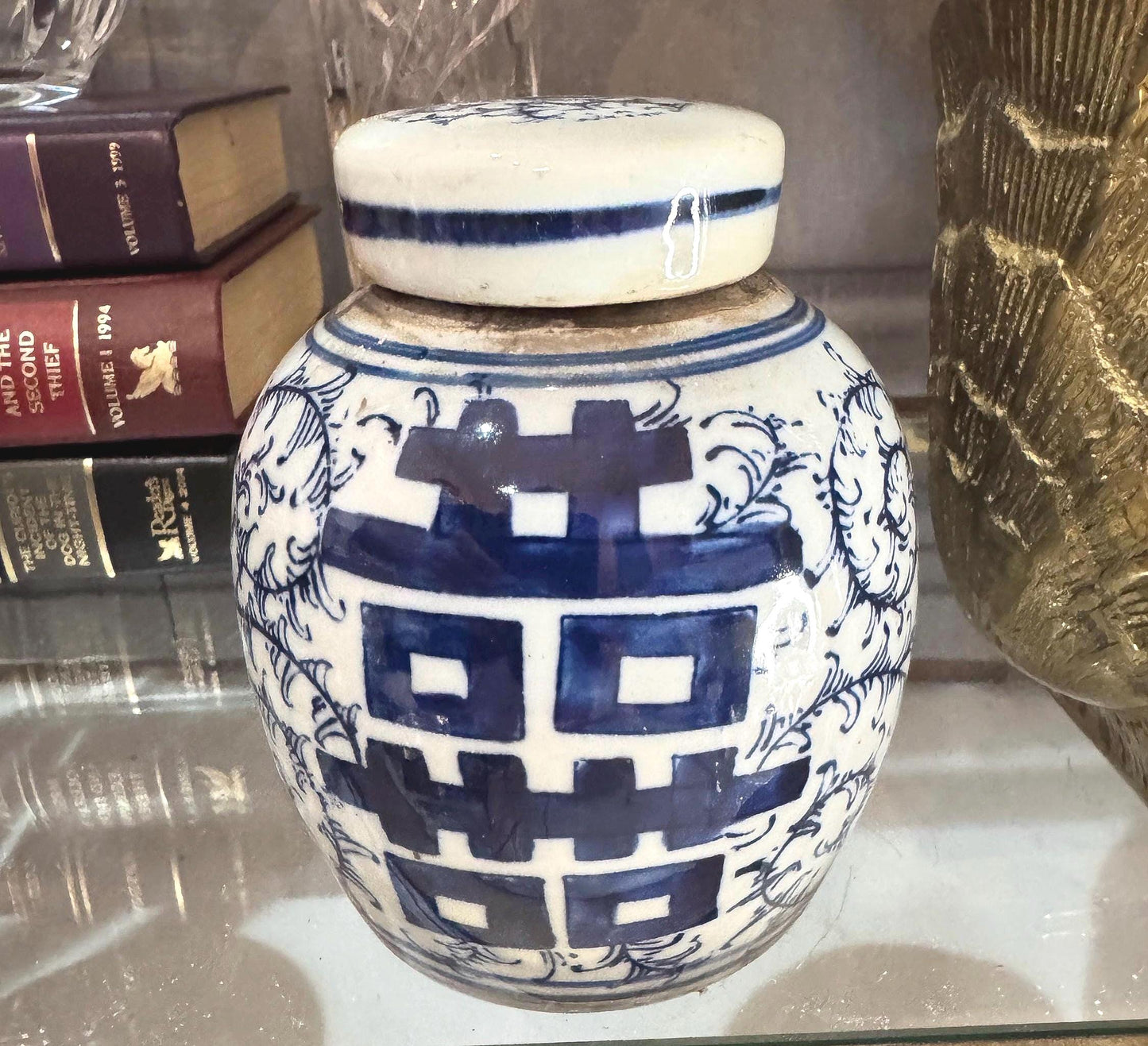 Double Happiness Jar made in China Blue white collectible ginger jar