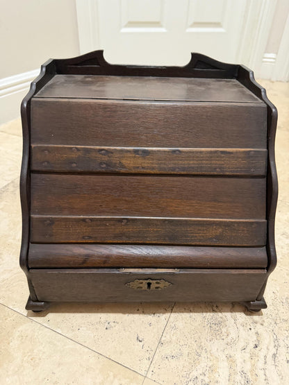 Antique Edwardian letter box Desk tambour desk with lions handles storage piece wood with lid and drawer