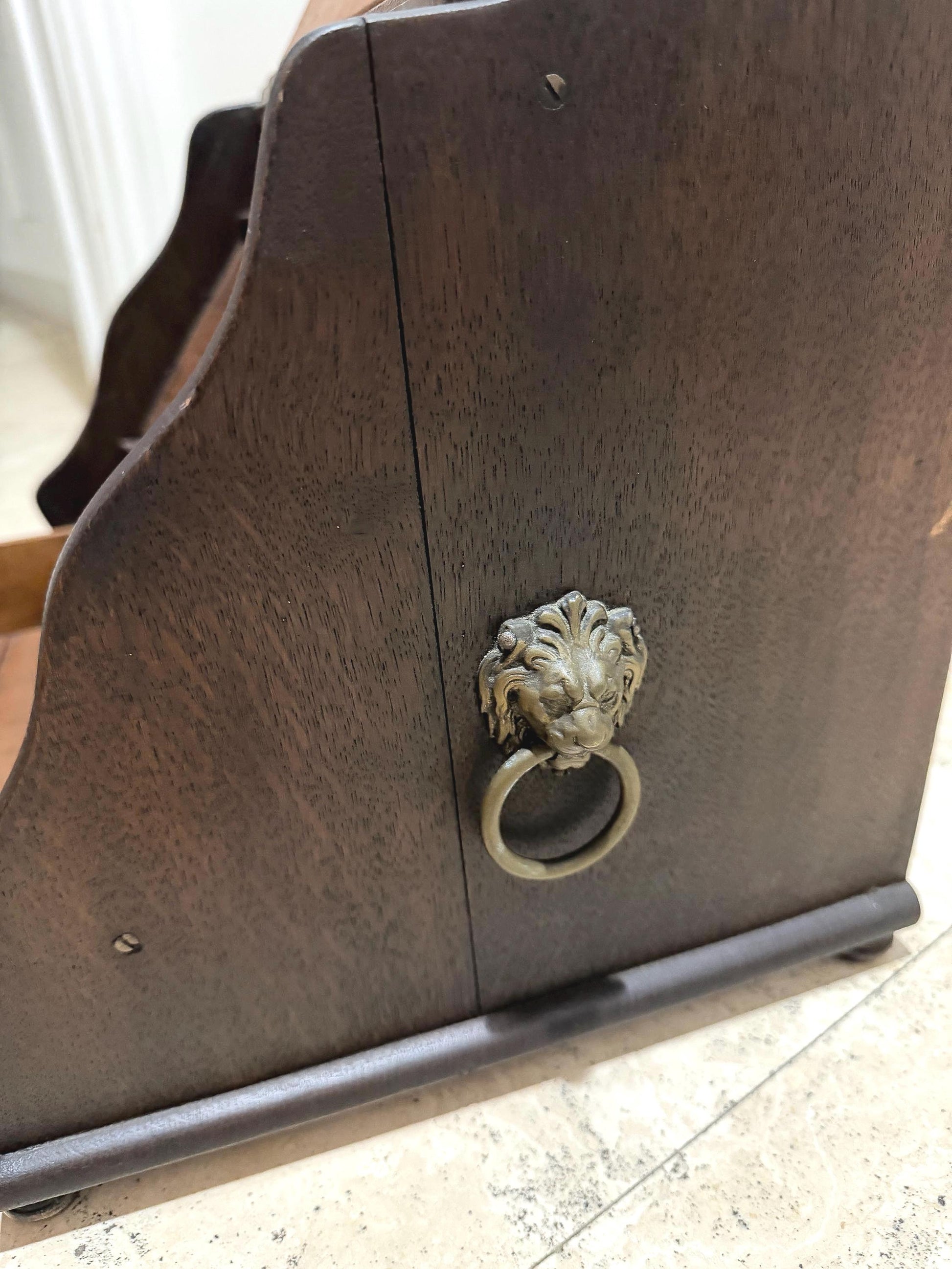 Antique Edwardian letter box Desk tambour desk with lions handles storage piece wood with lid and drawer