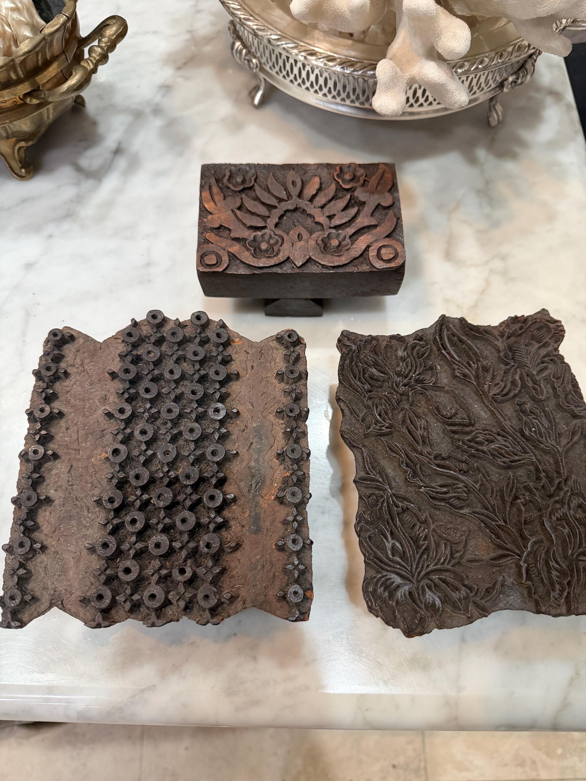 vintage wood blocks set of 3 from India - gorgeous risers or wall decor
