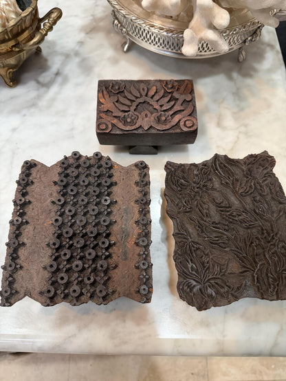vintage wood blocks set of 3 from India - gorgeous risers or wall decor