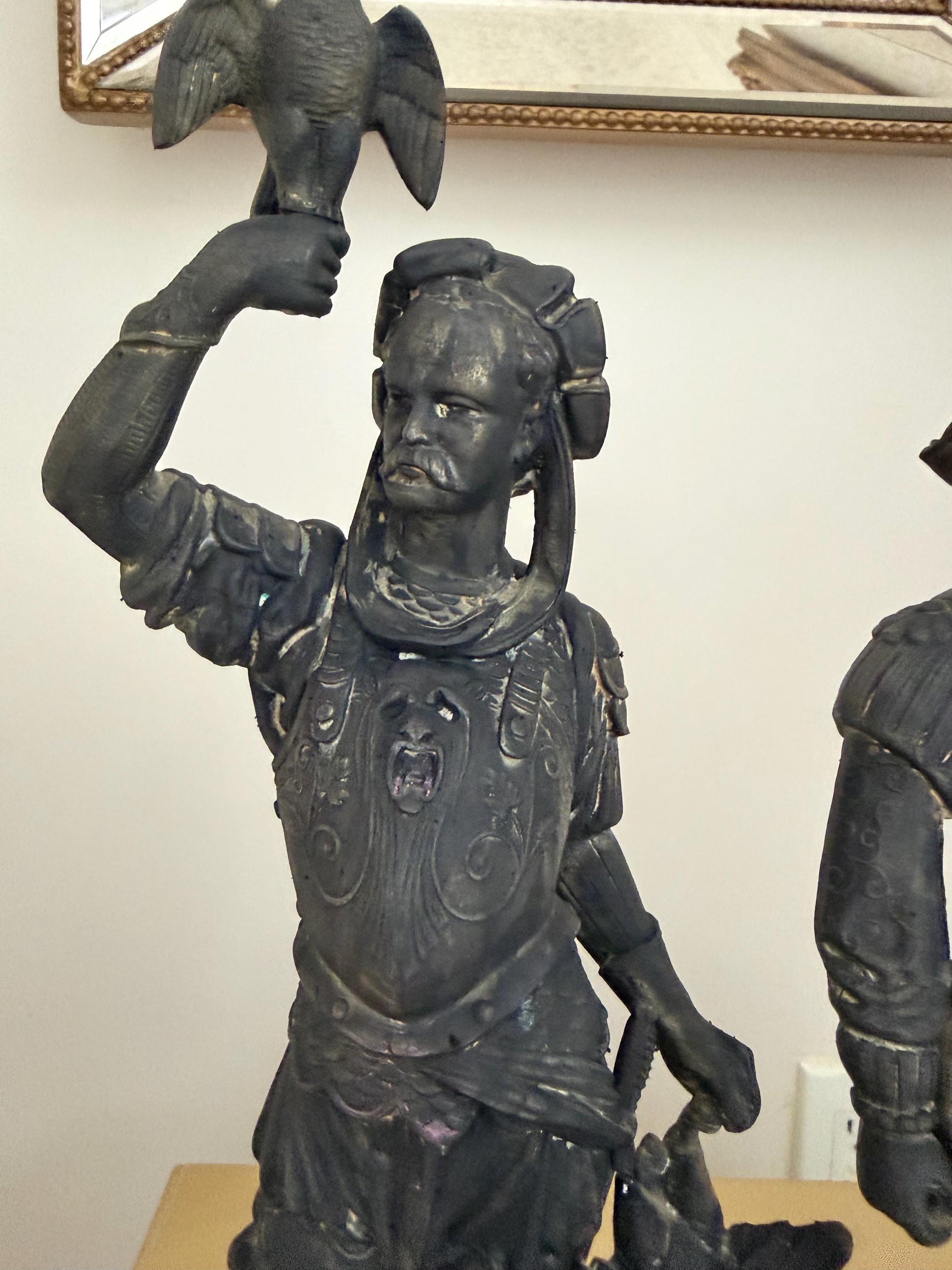 Antique Renaissance Revival Spelter Statues Pair | Grand Tour Figures with Falcon & Racket | 19th Century Style European Figurines