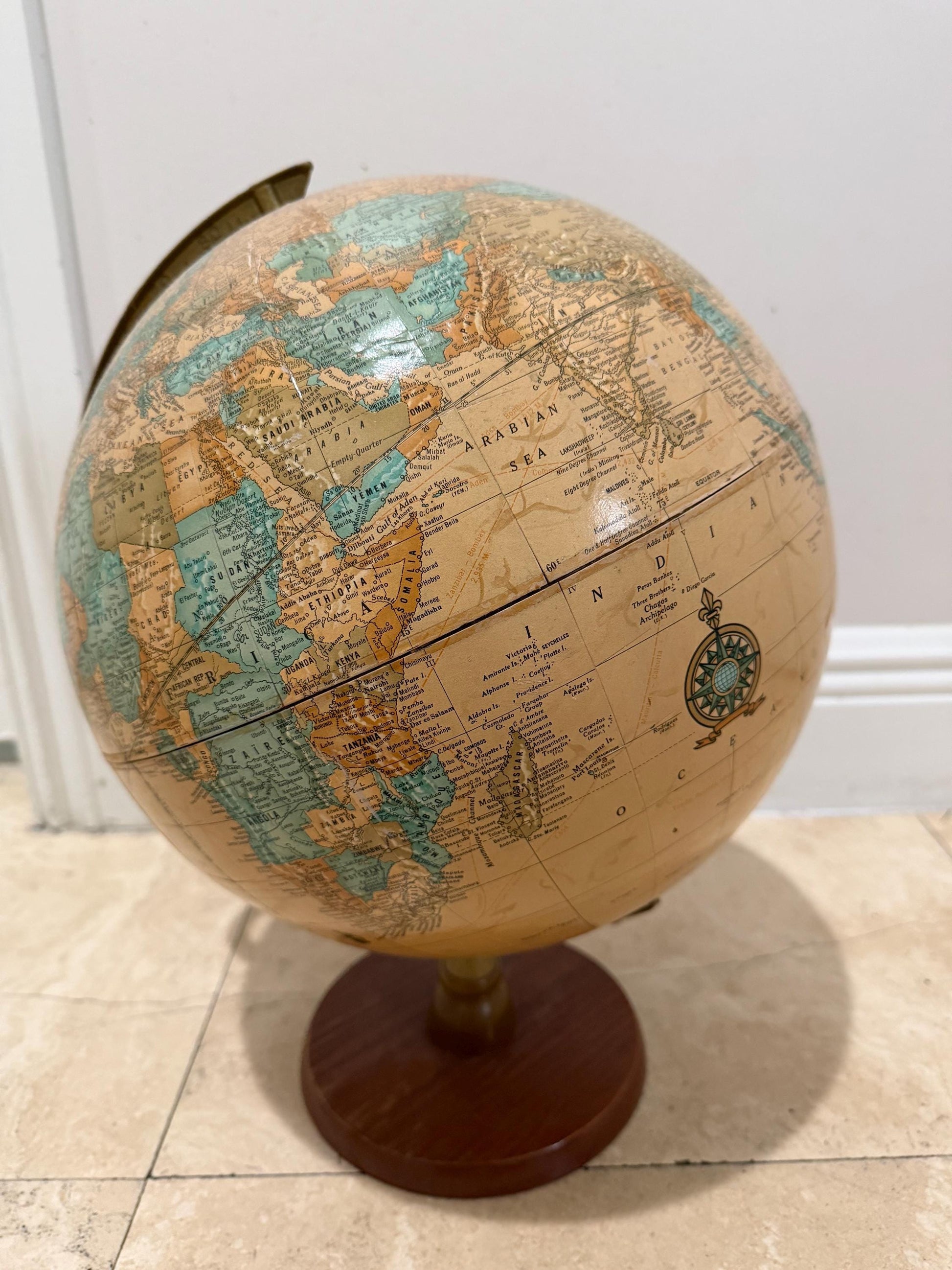 Vintage World Globe with Wood Base | Mid Century Style Desk Globe | Old World Library Decor | Study Office Styling Accent