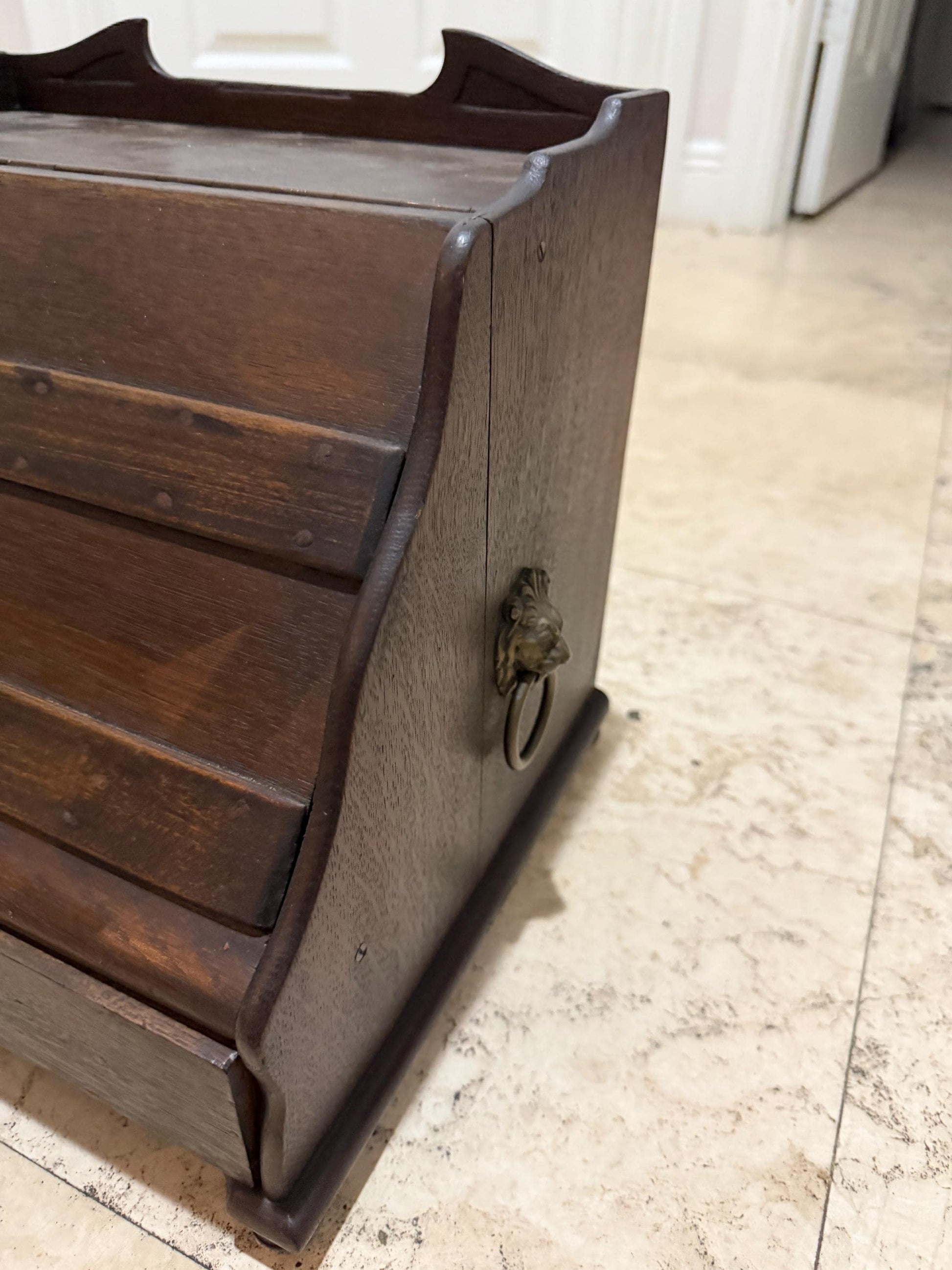 Antique Edwardian letter box Desk tambour desk with lions handles storage piece wood with lid and drawer