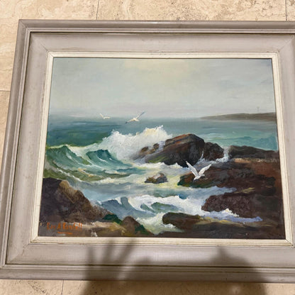 coastal Sea Oil on board vintage signed dated 1962 Roy Randall coastal art
