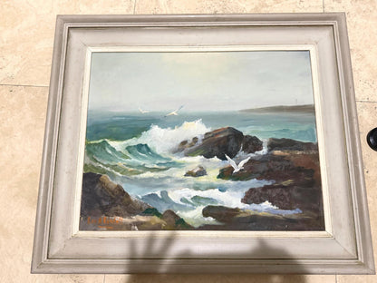 coastal Sea Oil on board vintage signed dated 1962 Roy Randall coastal art