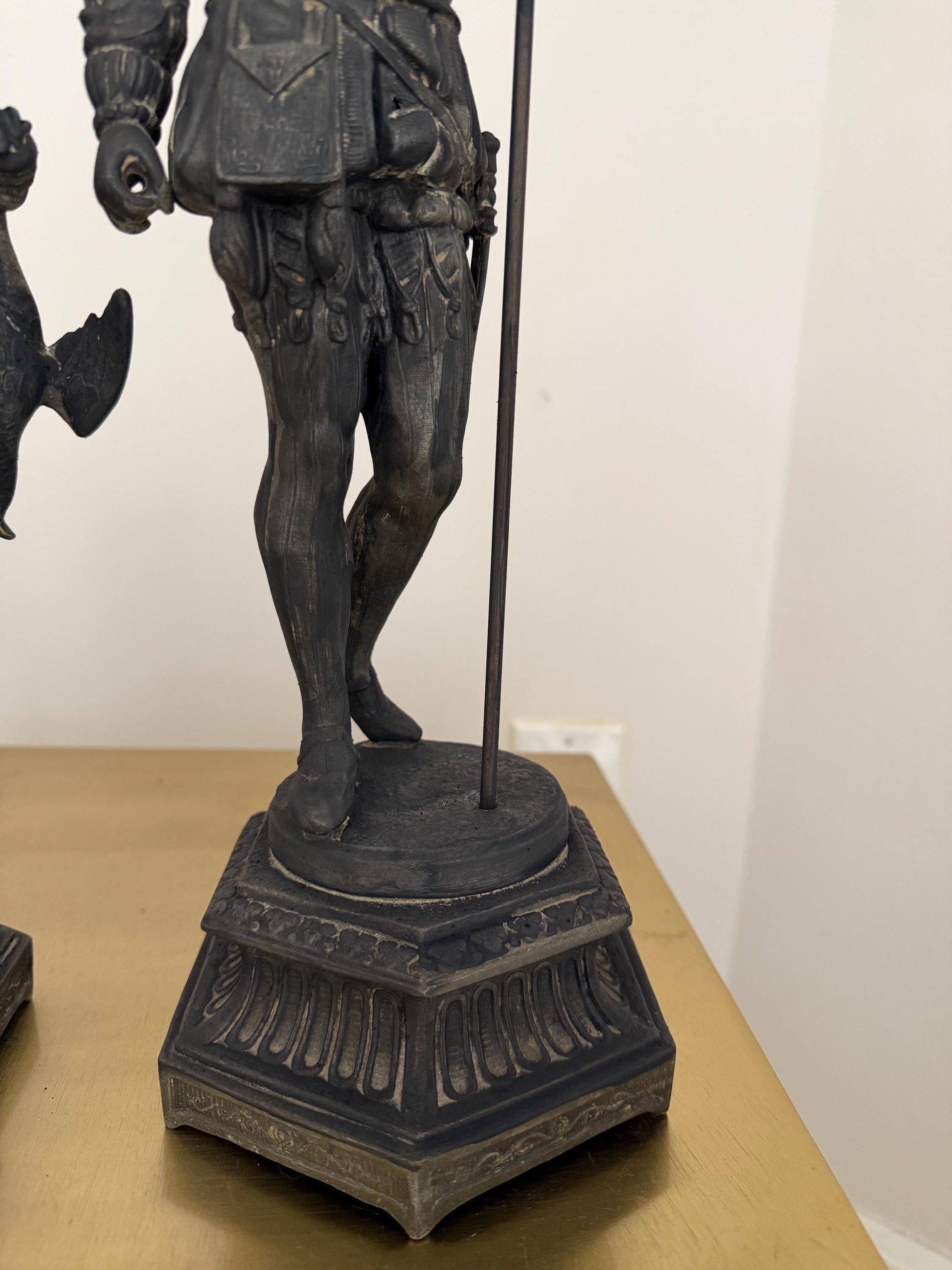 Antique Renaissance Revival Spelter Statues Pair | Grand Tour Figures with Falcon & Racket | 19th Century Style European Figurines