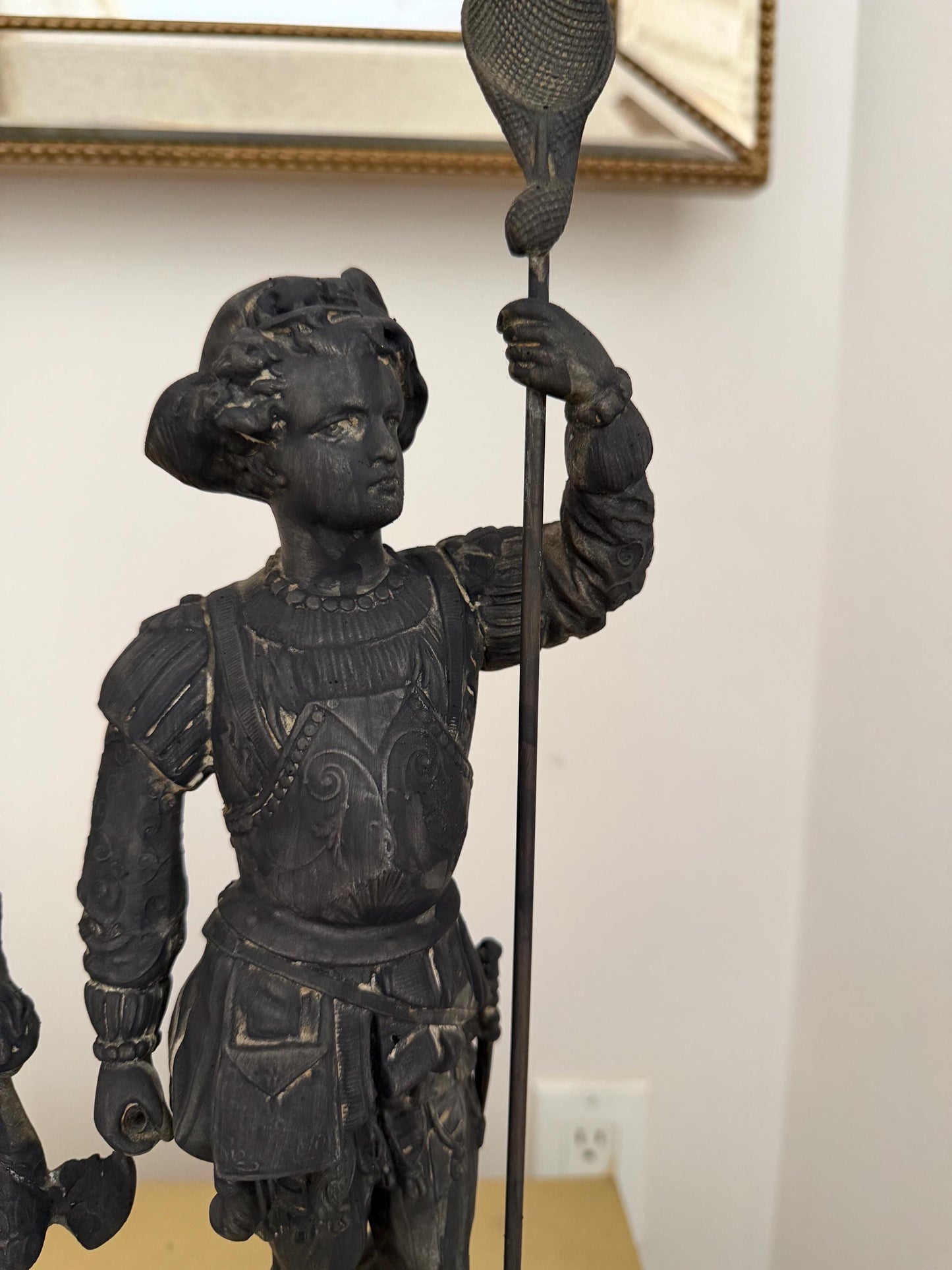 Antique Renaissance Revival Spelter Statues Pair | Grand Tour Figures with Falcon & Racket | 19th Century Style European Figurines