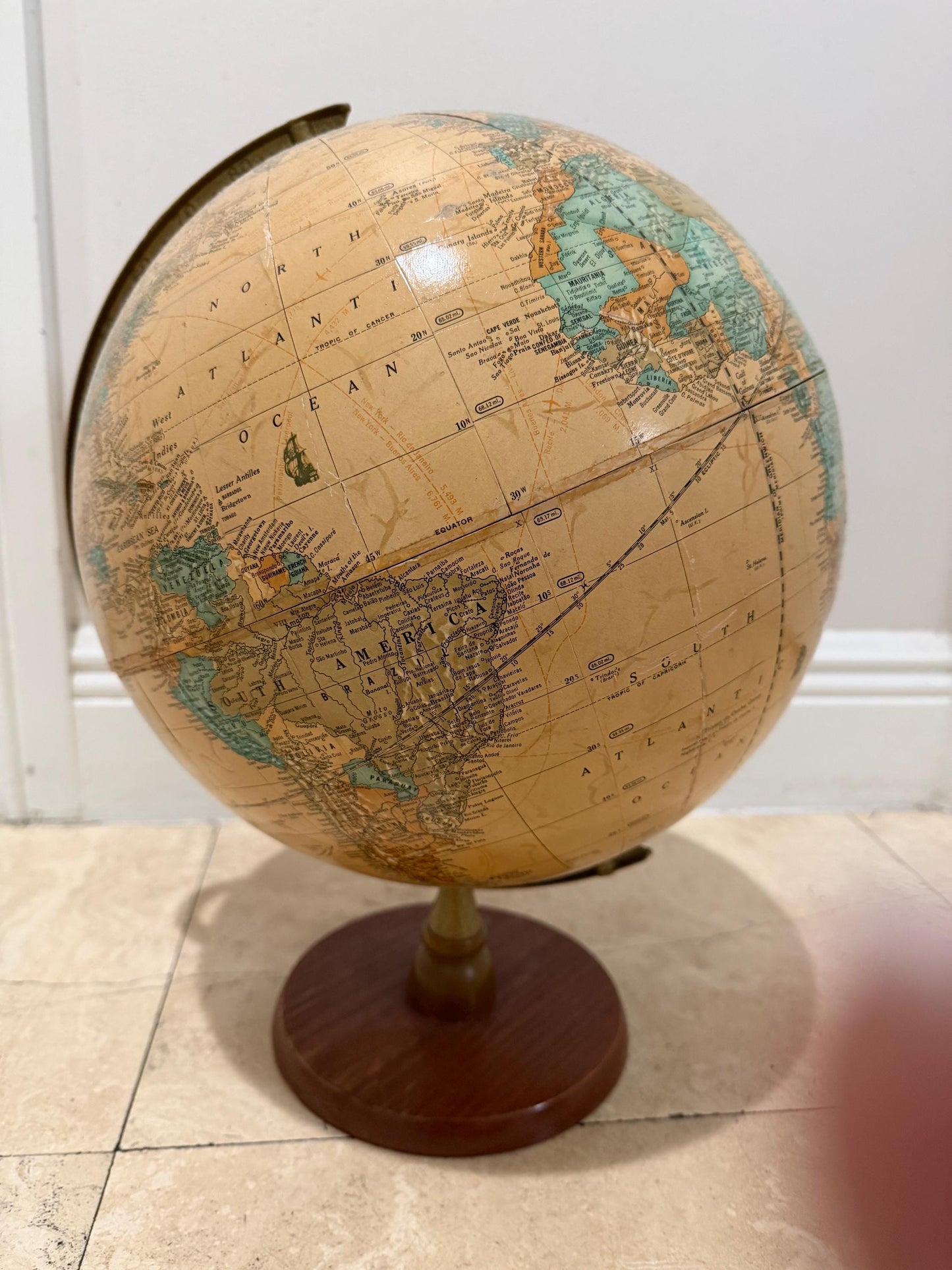 Vintage World Globe with Wood Base | Mid Century Style Desk Globe | Old World Library Decor | Study Office Styling Accent