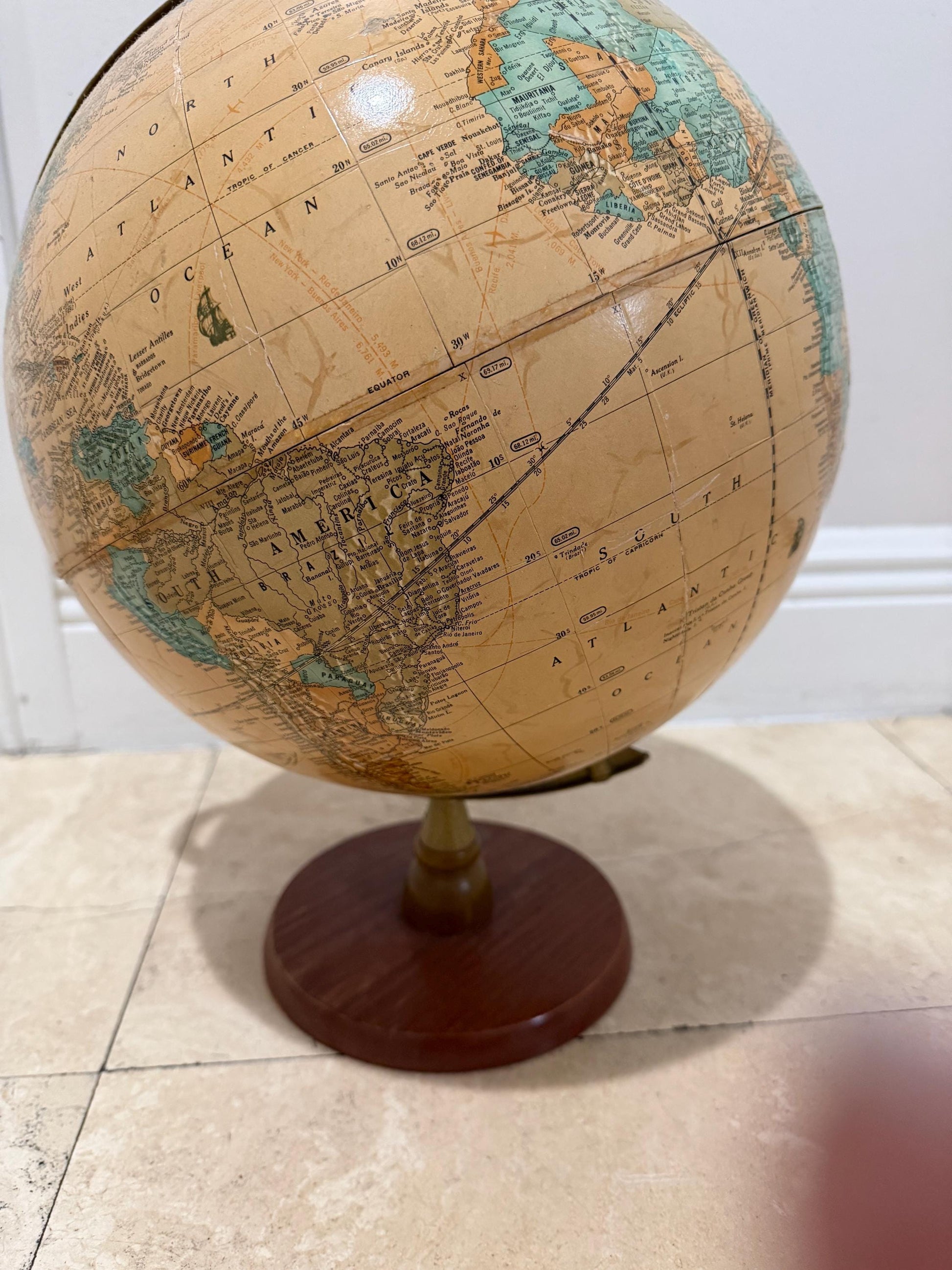 Vintage World Globe with Wood Base | Mid Century Style Desk Globe | Old World Library Decor | Study Office Styling Accent