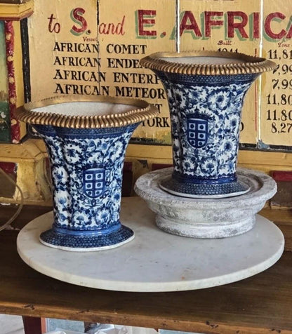Blue White ormalu planters vases united Wilson vases pair blue white vase set of vases