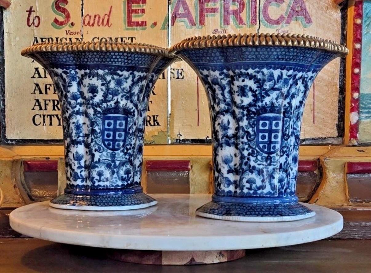 Blue White ormalu planters vases united Wilson vases pair blue white vase set of vases