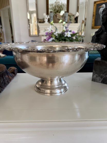 siver punch bowl serving piece grape vine trim large silver plate bowl