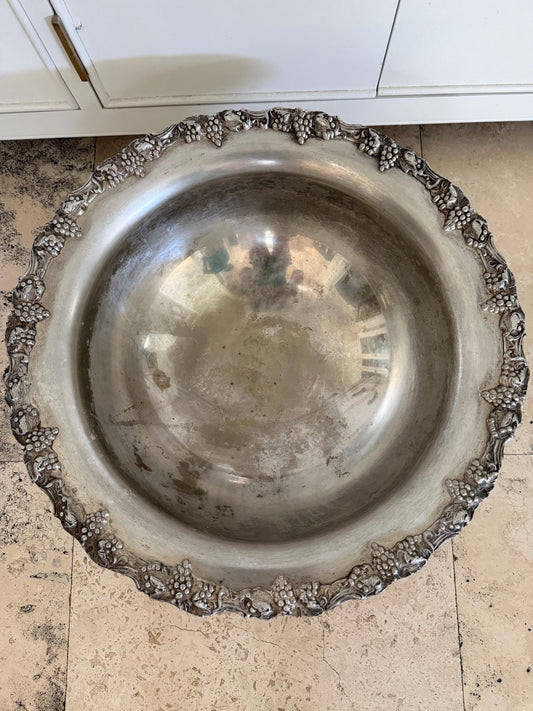 siver punch bowl serving piece grape vine trim large silver plate bowl