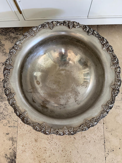siver punch bowl serving piece grape vine trim large silver plate bowl