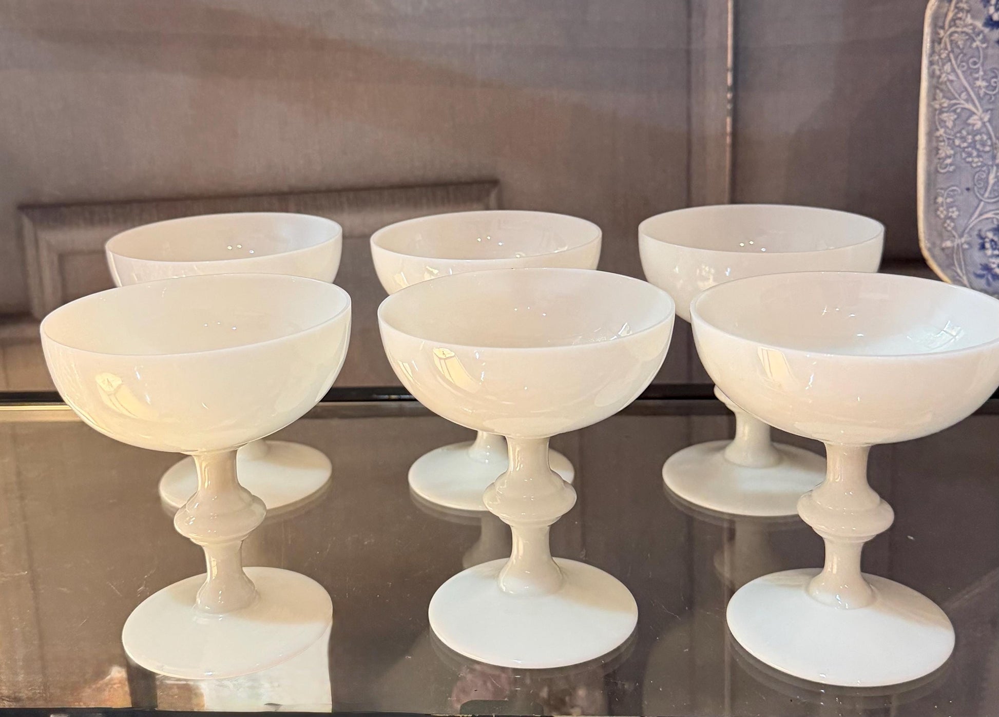 Vintage French Opaline champagne coupes Portieux Vallerysthal dessert cups wedding glasses set of 8