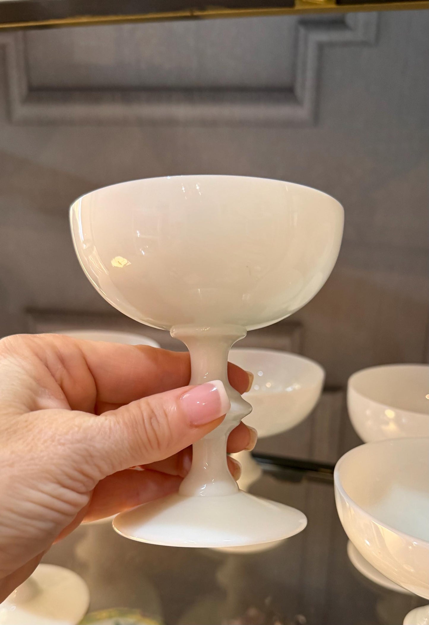 Vintage French Opaline champagne coupes Portieux Vallerysthal dessert cups wedding glasses set of 8