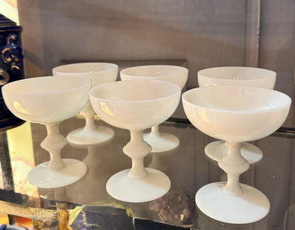 Vintage French Opaline champagne coupes Portieux Vallerysthal dessert cups wedding glasses set of 8