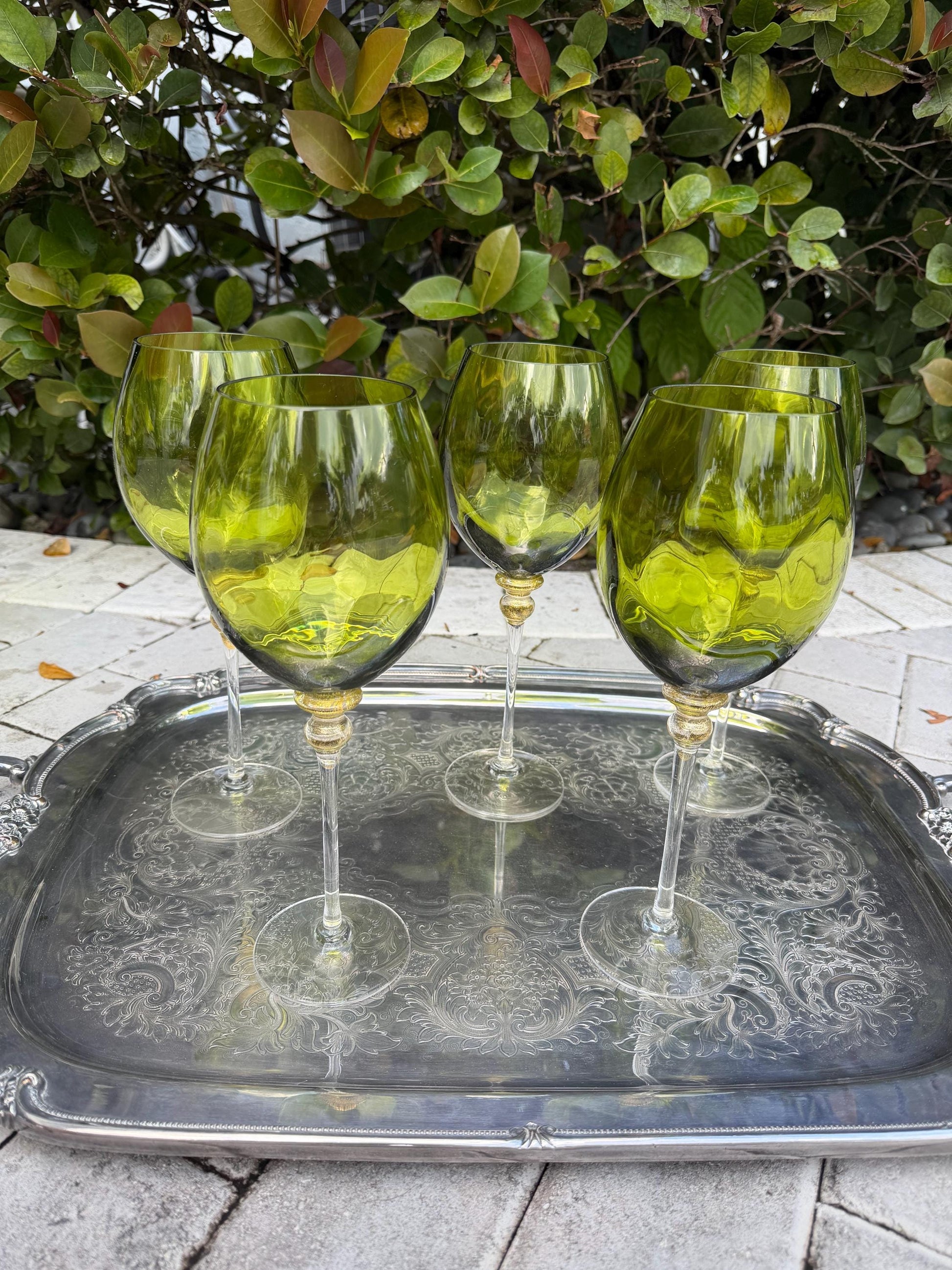 hand blown  vintage signed glasss wine