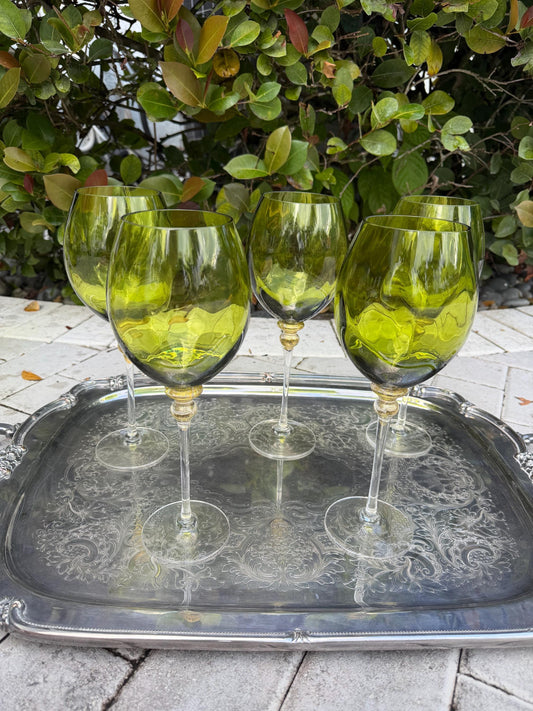 hand blown  vintage signed glasss wine