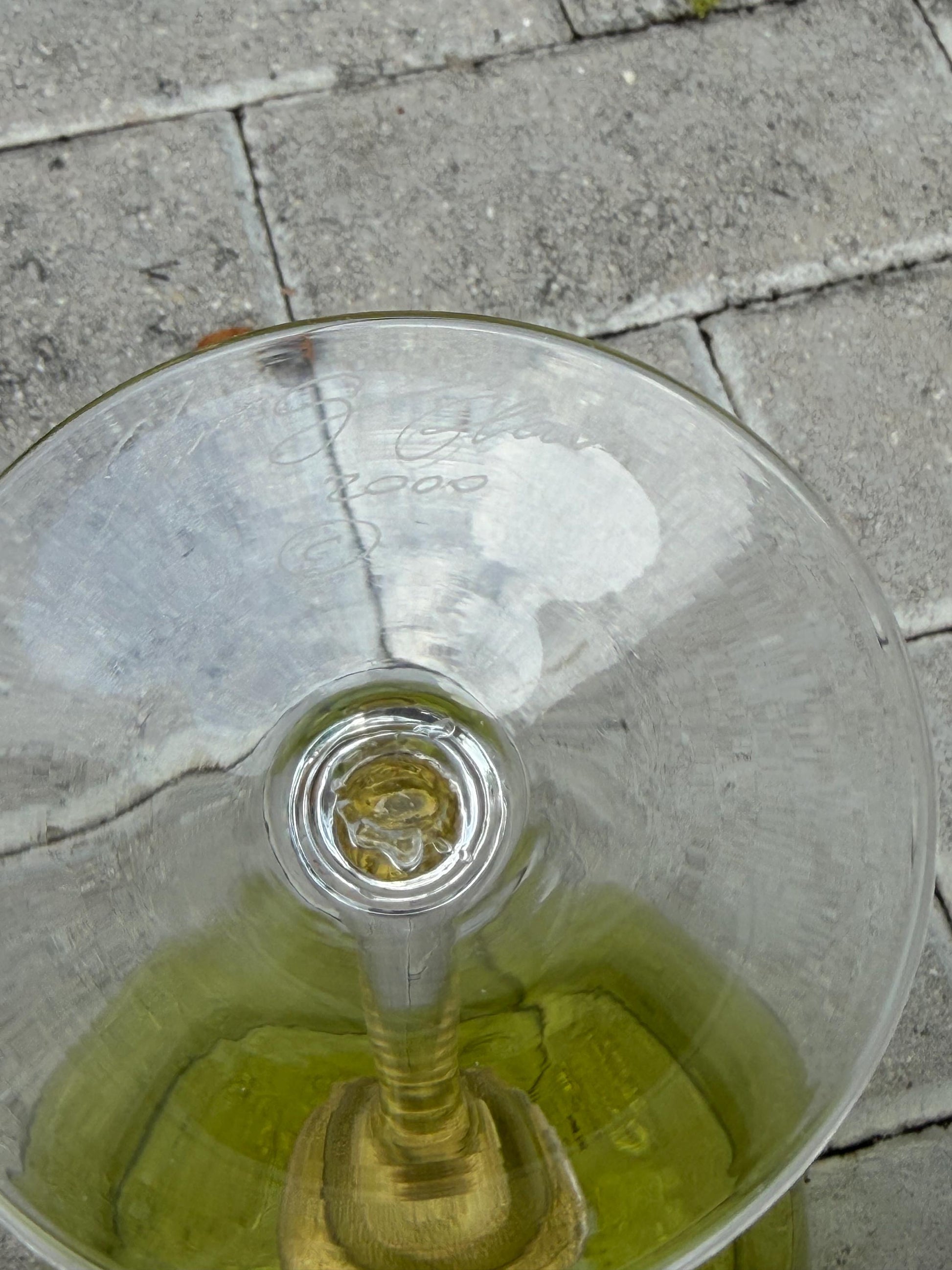 wine glasses hand blown green signed by artist with gold murano style set of 5 artist glasss vintage