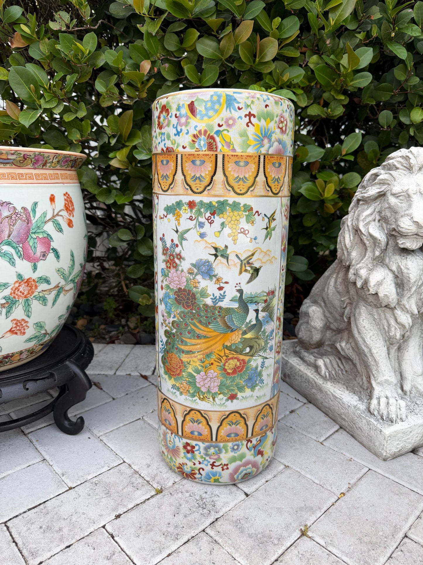 Umbrella vase stand Asian vase florals and birds chinoserie stand vase