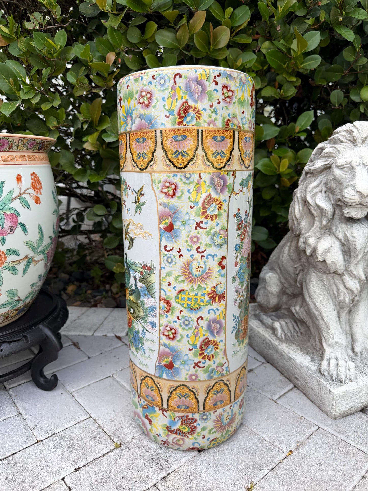 Umbrella vase stand Asian vase florals and birds chinoserie stand vase