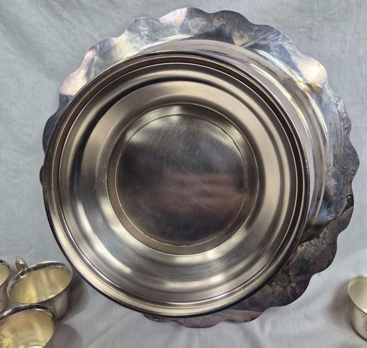 Silver punch bowl and cups silver plate punch bowl serving piece with matching cups wedding silver party service vintage silver plate