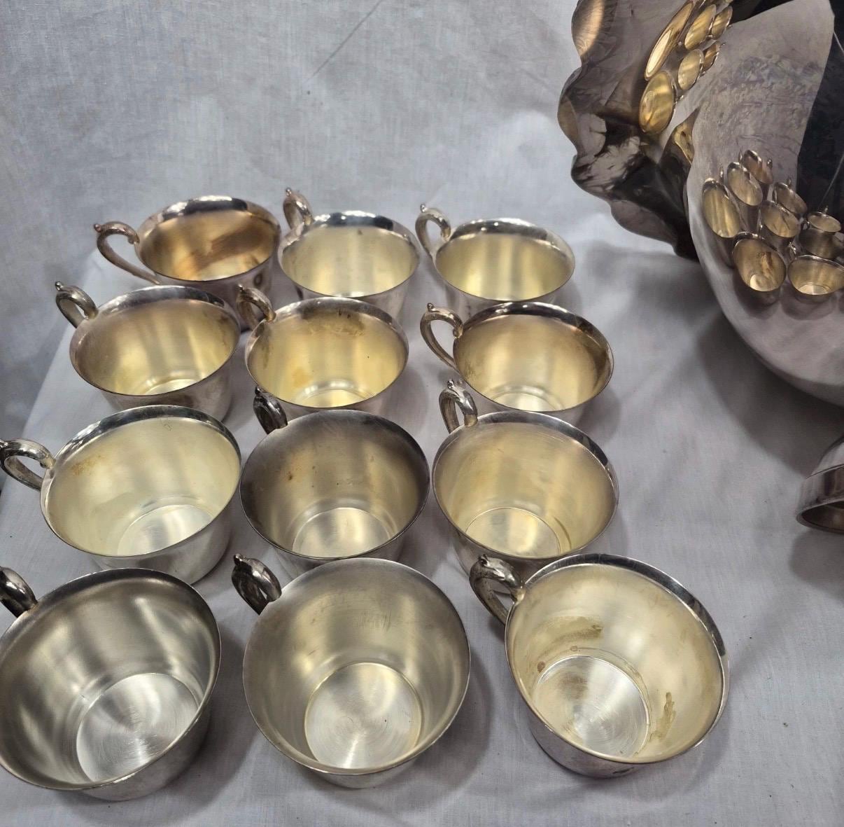 Silver punch bowl and cups silver plate punch bowl serving piece with matching cups wedding silver party service vintage silver plate