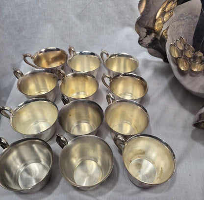 Silver punch bowl and cups silver plate punch bowl serving piece with matching cups wedding silver party service vintage silver plate