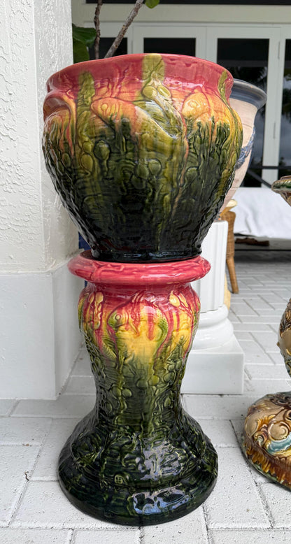 majolica Roseville pot and pedestal