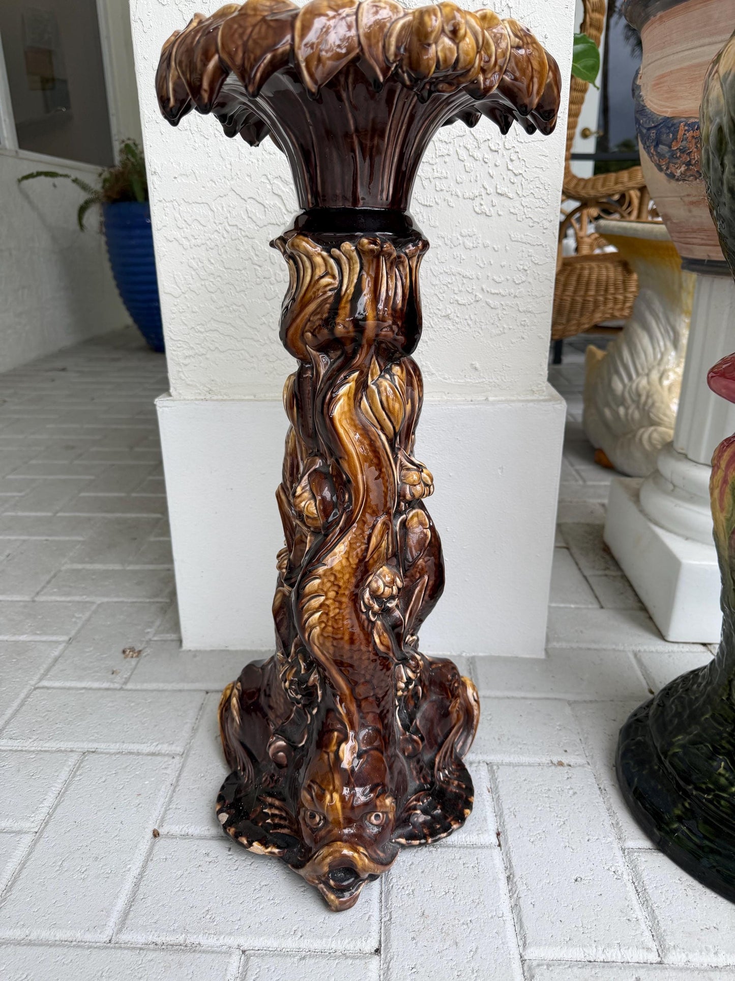 Lewis Jarvis Harvey Dolphin Majolica pedestal