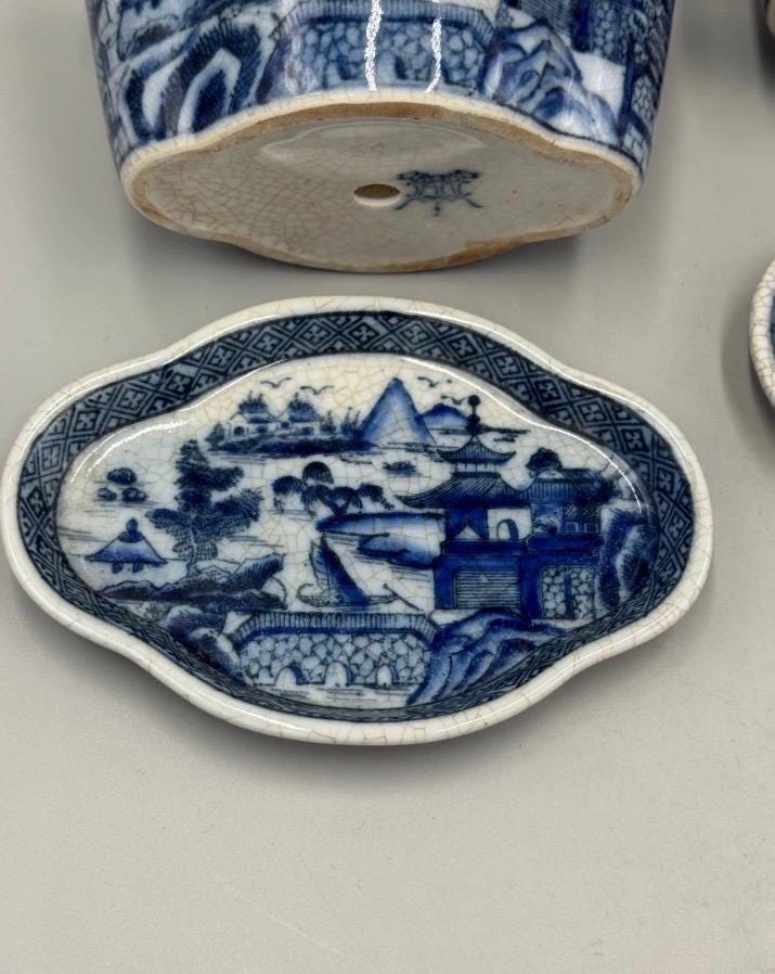 United Wilson JUWC Blue white planter with drip plate Staffordshire printed planter cache pot JUWC jardinare 2 available