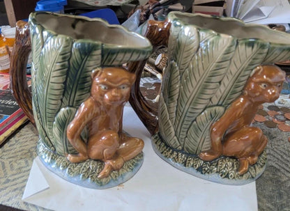 Majolica monkey pitcher Hollywood regency planter pitcher vintage monkey