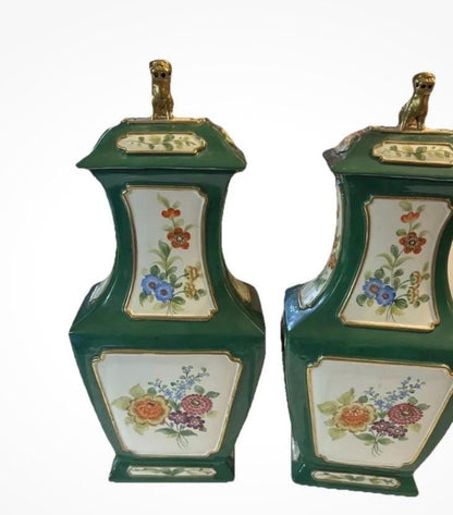 Chelsea House Lidded Vases Lidded Urns Pair of vases Foo Dig finial port royal Chelsea house