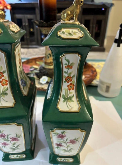 Chelsea House Lidded Vases Lidded Urns Pair of vases Foo Dig finial port royal Chelsea house