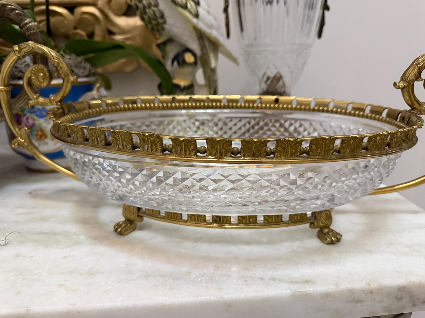 French Crystal serving bowl gilt ormolu handles